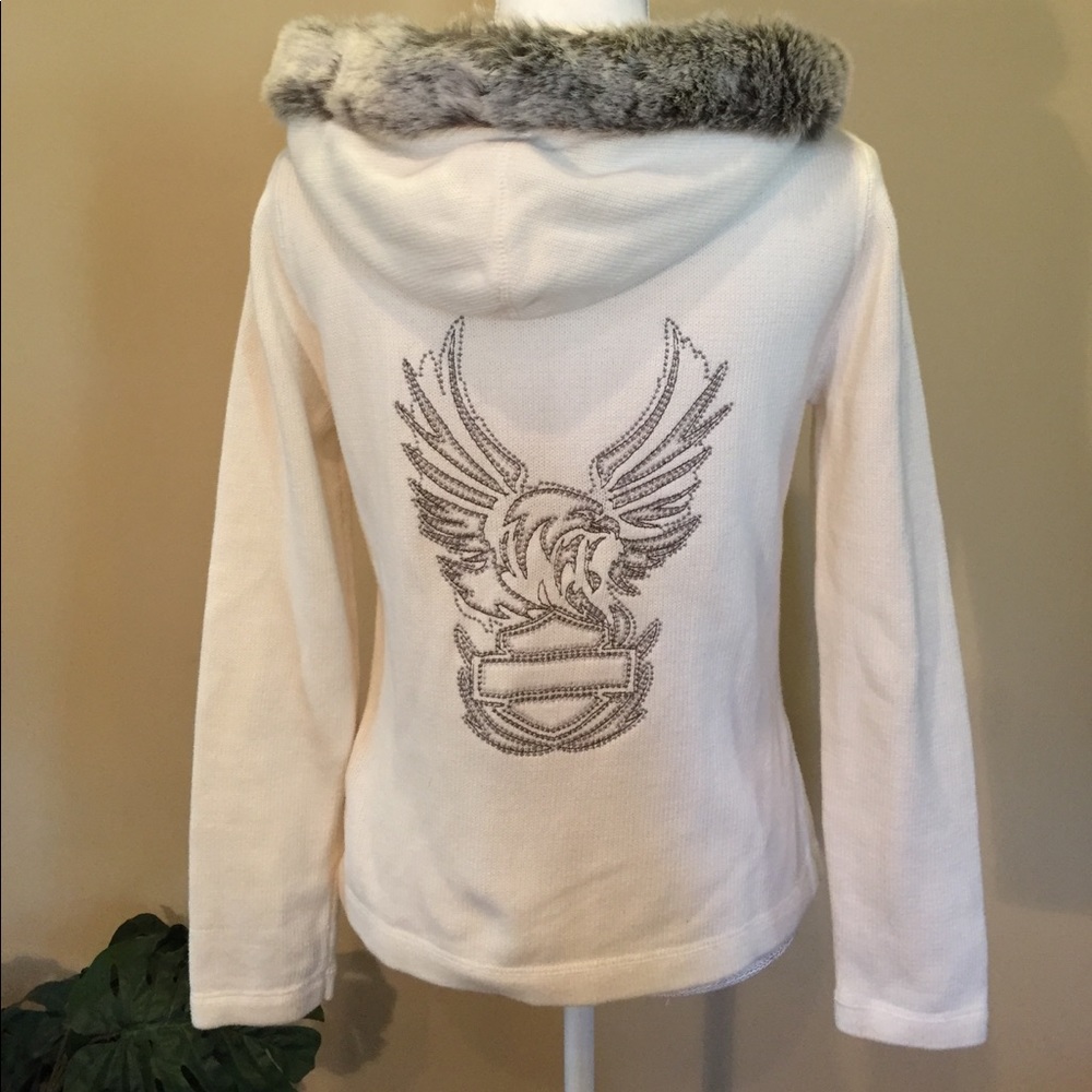 Harley-Davidson Hoodie Zip Sweater Faux Fur Medium